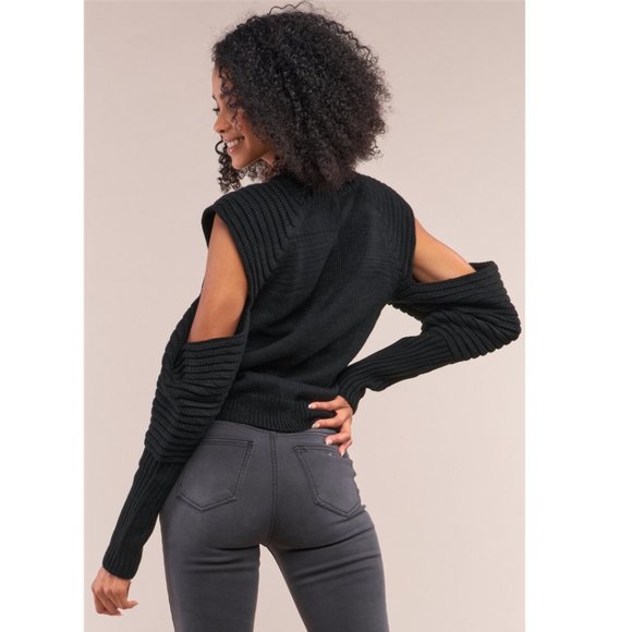 Black Cut Out Sleeve Knit Sweater NWT - Picture 3 of 6